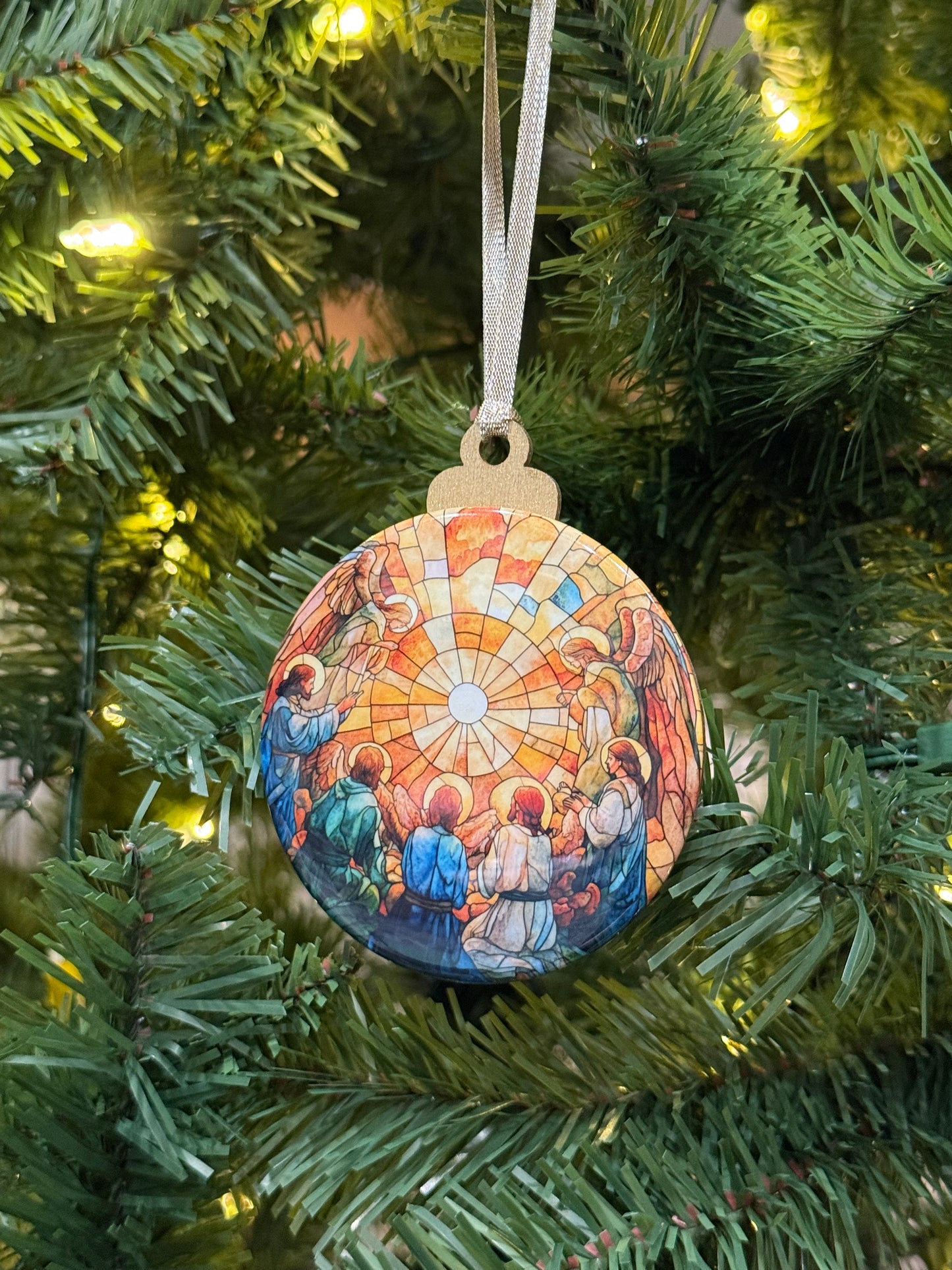 Adoration of the Shepherds and Angels Stained Glass Ornament C