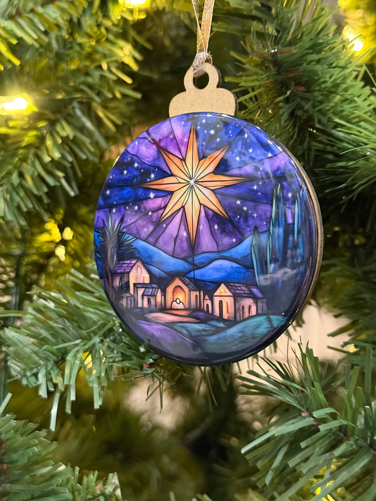 Stained Glass Star of Bethlehem Wooden Christmas Ornament