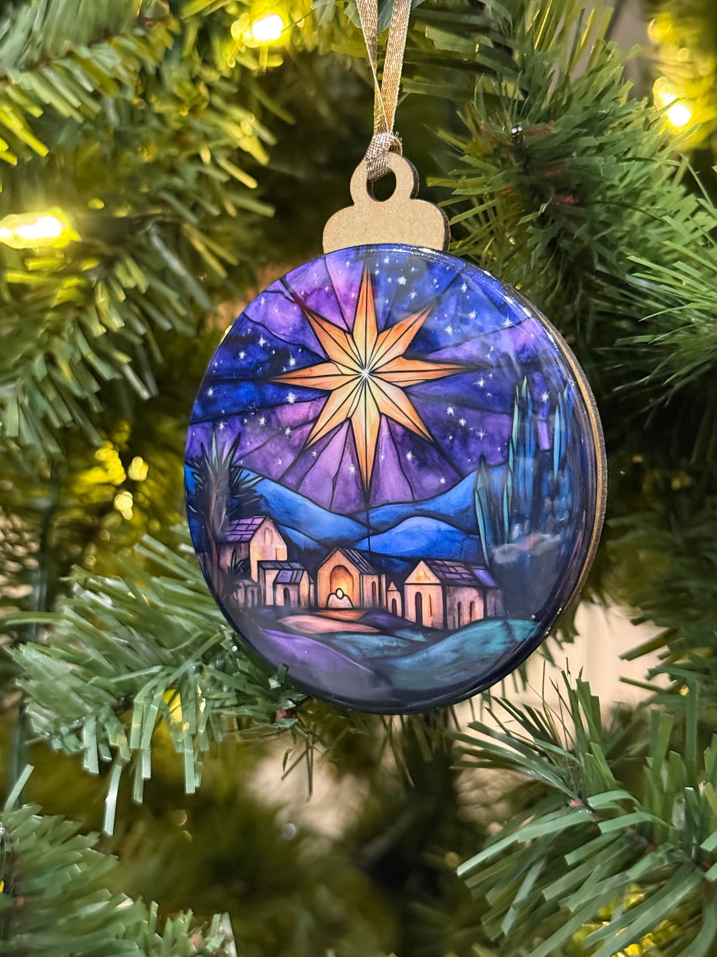 Purple Northern Star Stained Glass Ornament K