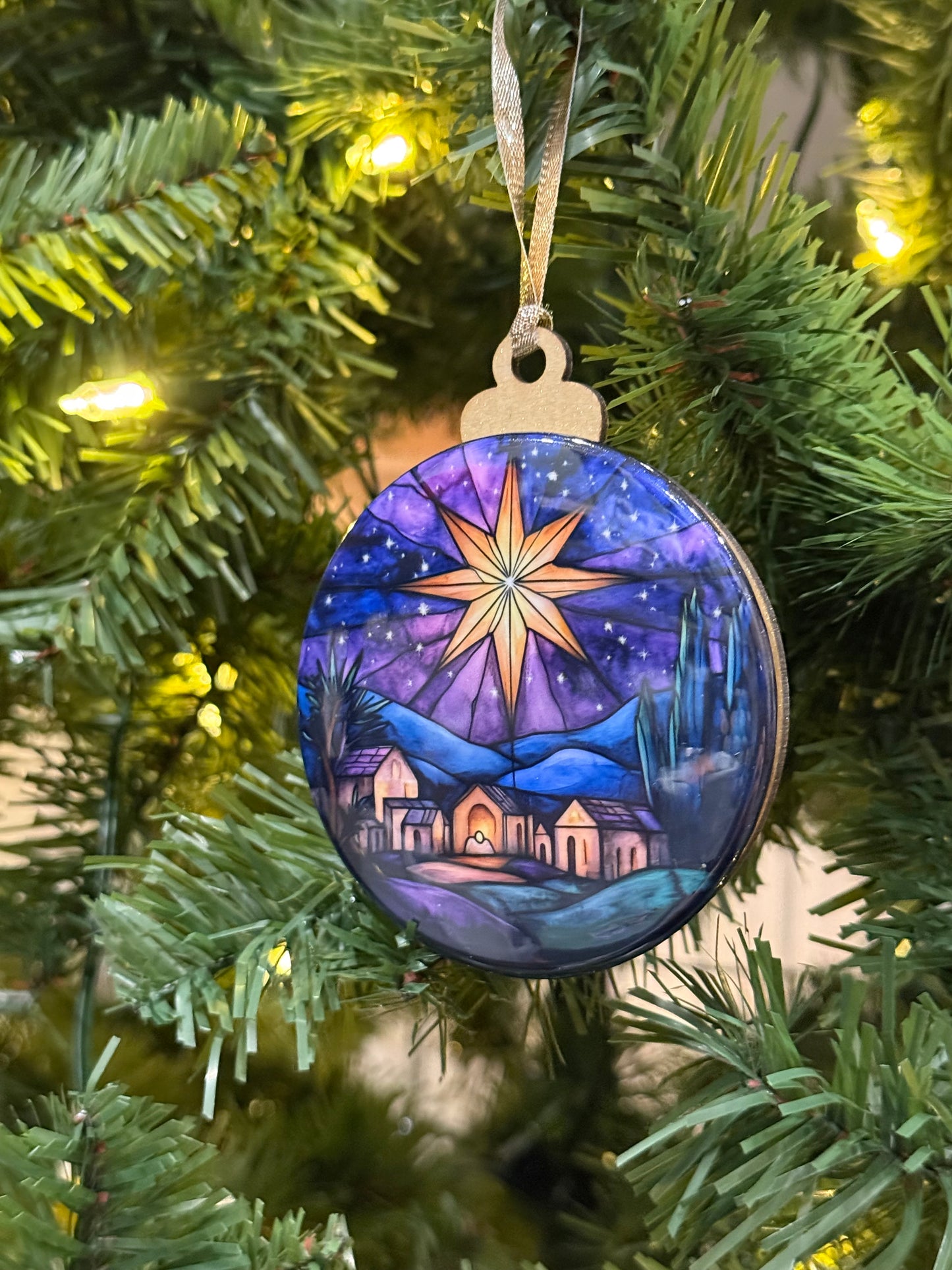 Purple Northern Star Stained Glass Ornament K