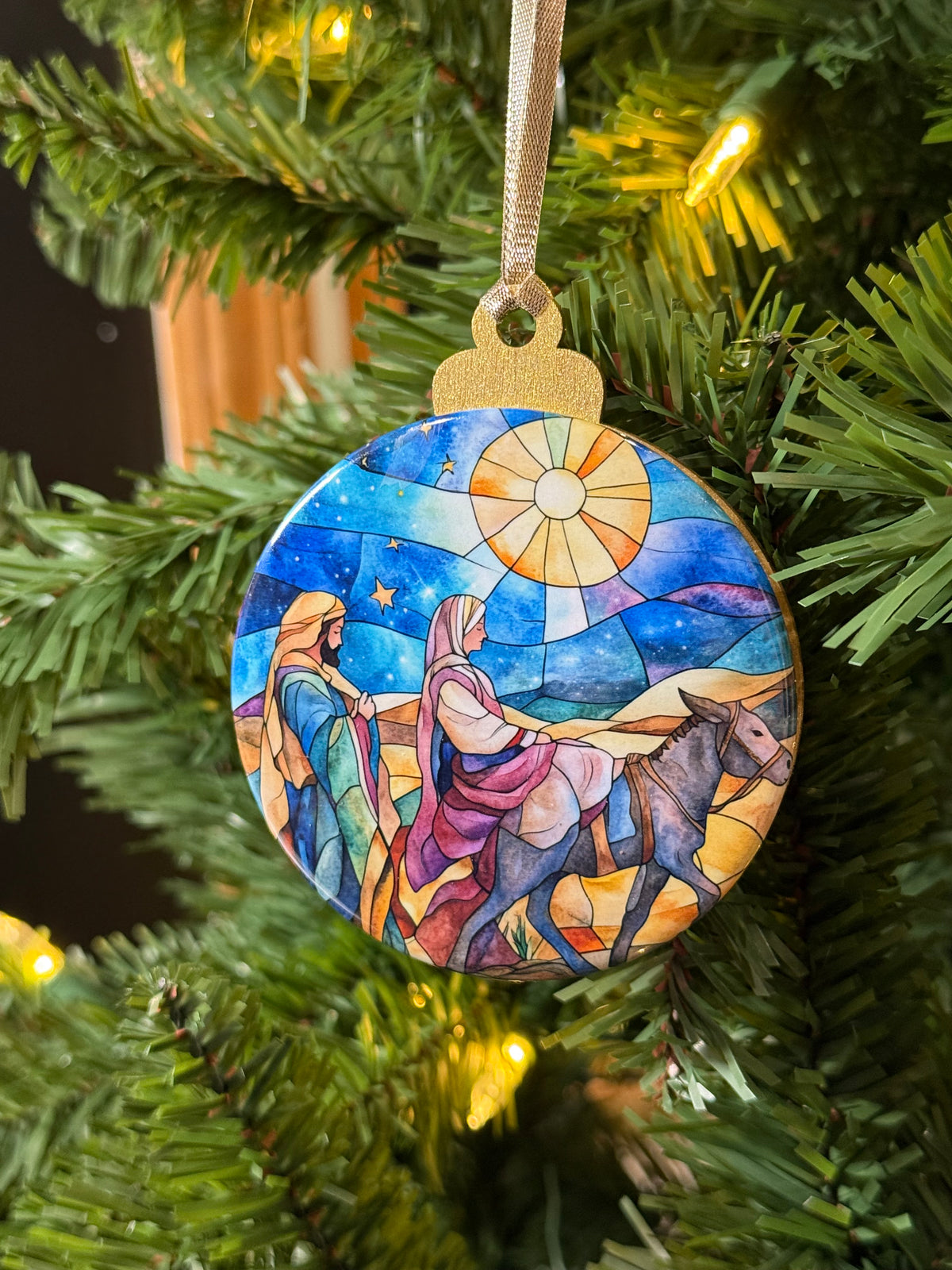 Stained Glass Journey to Bethlehem Wooden Christmas Ornament