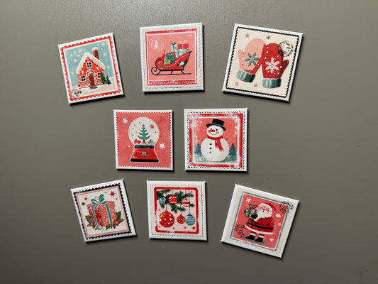 Red Christmas Stamp Magnets