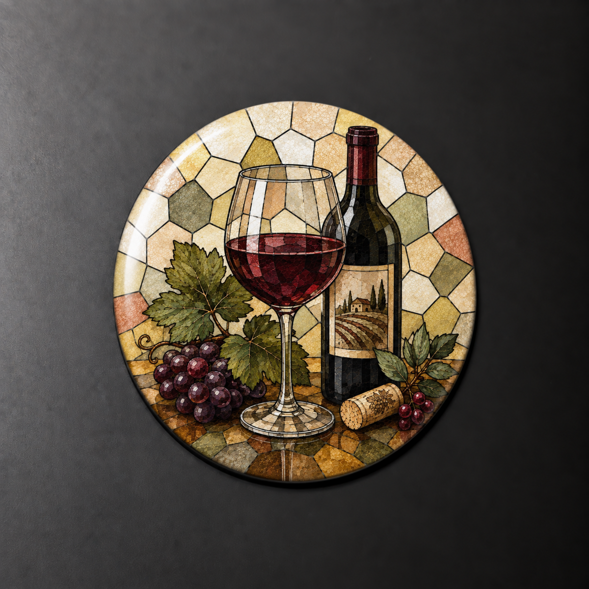 Red Wine Stained Glass Round Magnet