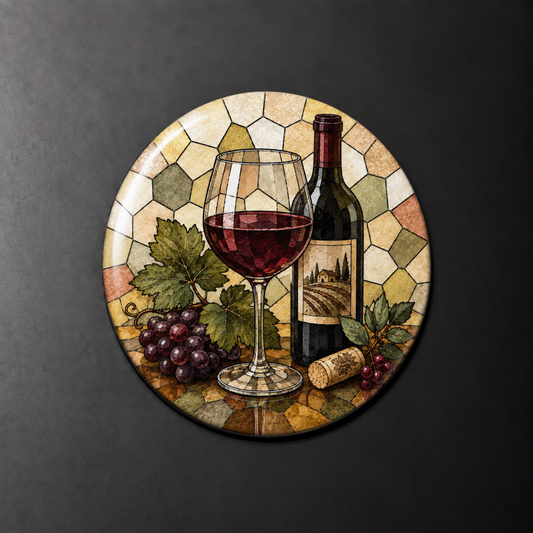 Red Wine Stained Glass Round Magnet