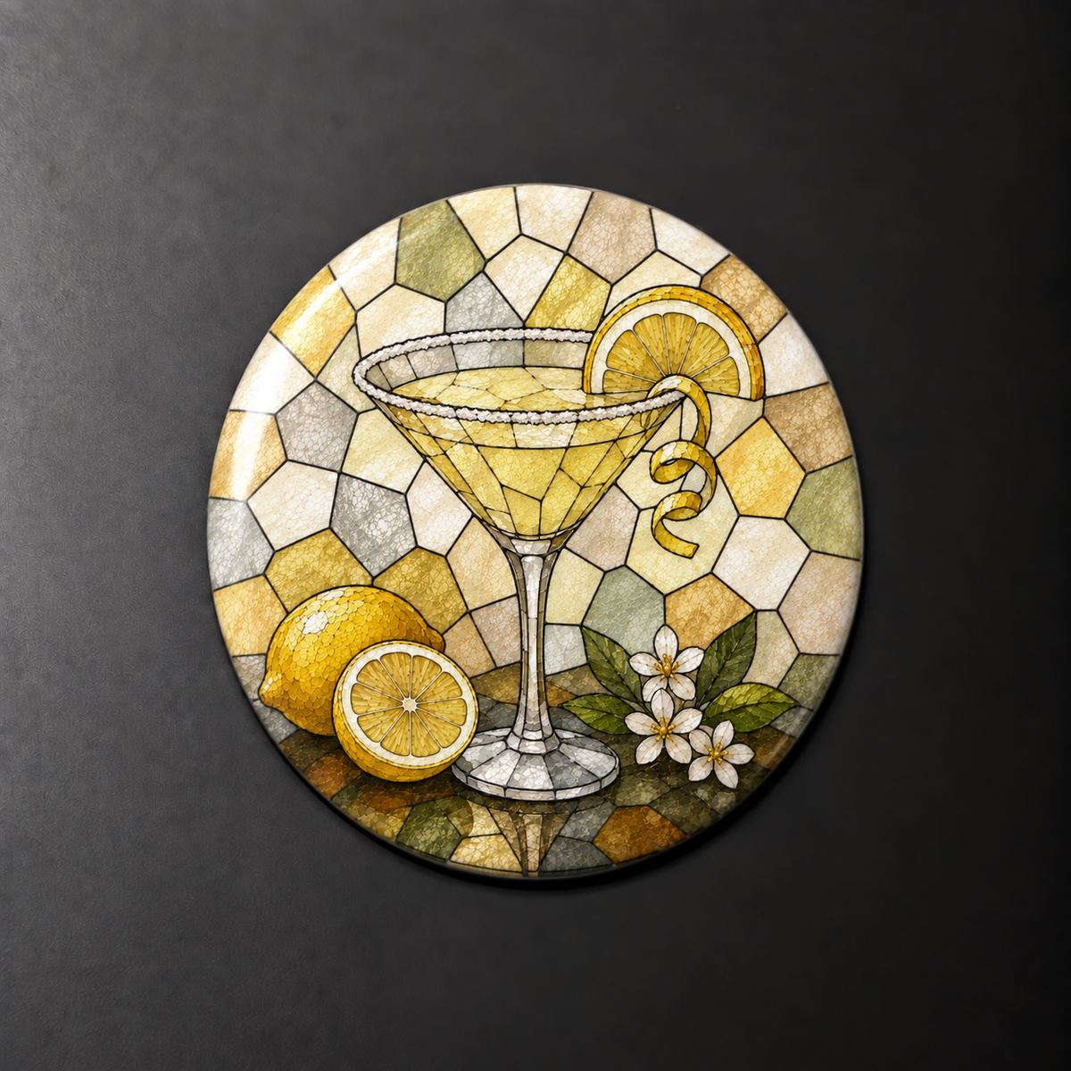 Lemon Drop Martini Stained Glass Round Magnet