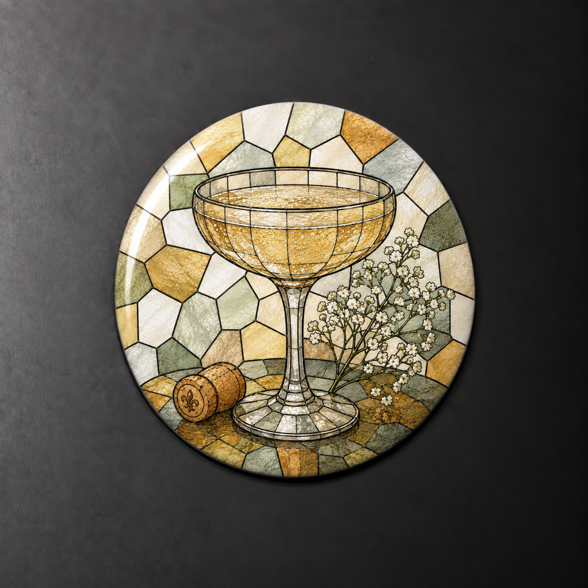 Champagne Coupe Stained Glass Round Magnet