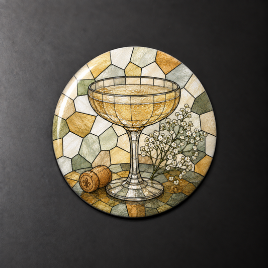 Champagne Coupe Stained Glass Round Magnet