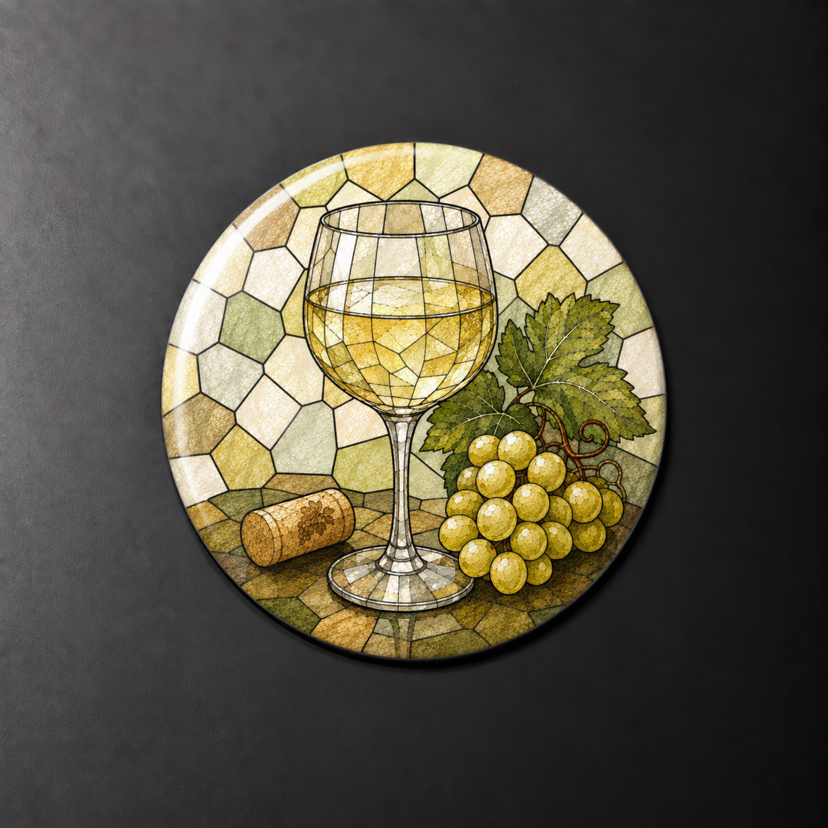 White Wine Stained Glass Round Magnet