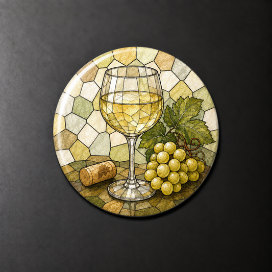 White Wine Stained Glass Round Magnet